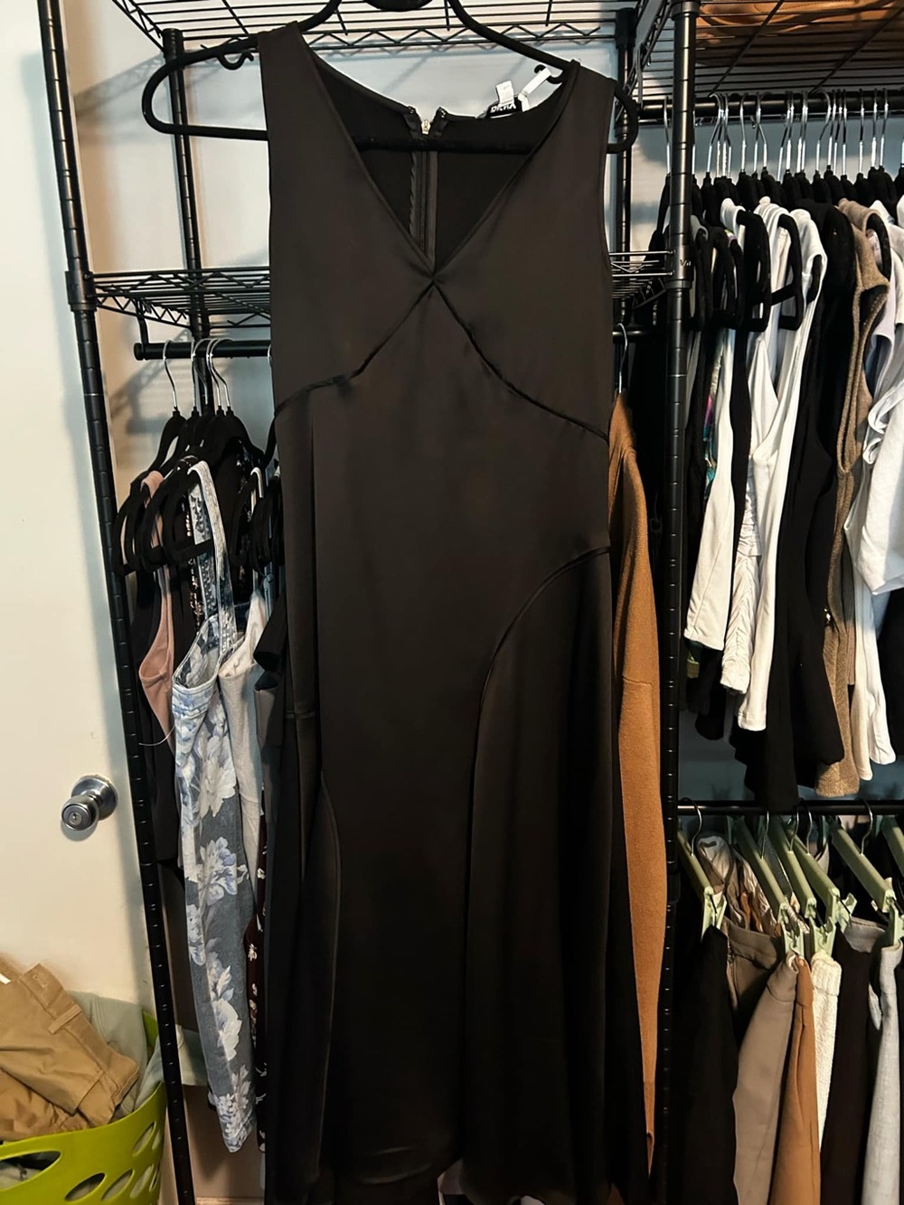 DKNY Classic Black Sleeveless Satin Midi Dress - Size 2 (fits 6)
